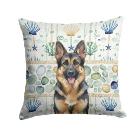 German Shepherd Coastal Sea Glass Throw Pillow Decorative Indoor Outdoor Accent Cushion for Couch, Bed or Patio, 14Hx14W
