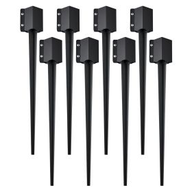 Fence Post Anchor Ground Spike, 8 Pack 36 x 4 x 4 Inches Outer Diameter (Inner Diameter 3.5 x3.5 Inches), Metal Black Powder Coated Post Stake Gr