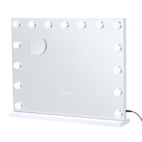 Hollywood Vanity Mirror With Lights,15 Dimmable Bulbs &3 Color Lighting Modes, Makeup Mirror w/ Detachable 5X Magnification,USB Port