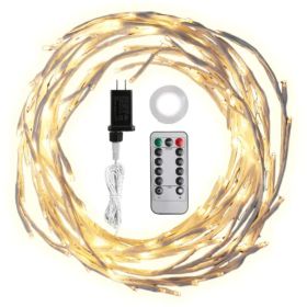 Birch Flower Wreath With Light String And Timer, 8 Modes, IP45 Waterproof (Option: Style1)