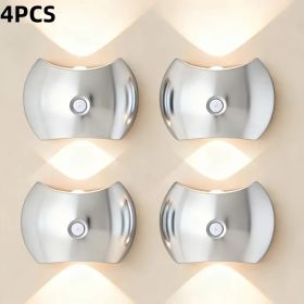 LED Modern Indoor Wall Light With Motion Sensor 3 Color Modes 2700K/4500K/6500K USB Rechargeable Magnetic Portable Wall Sconce For Living Room Be (Option: Silver4PCS)