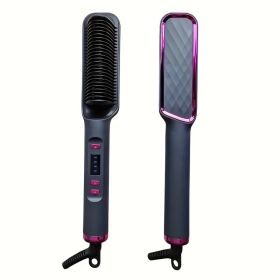 Professional Ionic Hair Straightening Brush, Fast Heating Ceramic With Auto Lock & Shutoff, Anti-Scald, 110V With LED Screen, 30 Temperature Sett (Option: Gray)