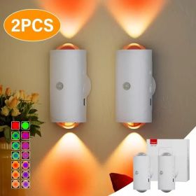 Motion Sensor Night Light Wall Lamp With USB Type-C Charging Ultra Long Battery Life Magnetic Mount Colorful Neon Colors Change For Bedroom Bathr (Option: White2PCS)