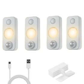 4 PCS Of High-quality Motion-sensing Lights, Wall Lights, Equipped With USB Charging Cables And Accessories, Suitable For Cabinets, Wardrobes, Bo (Option: Warmcolors)