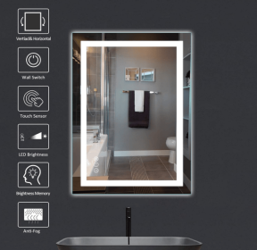 Triple Color Temperature/LED/RGB Smart Touch Control Bathroom Mirror with Tempered Glass, Adjustable Light, Fog & Shatterproof, Memory Function (S3R13874UL55"x30": S3R18292UL72"x36")