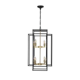 8 Lights Black & Gold Lantern Tiered Chandelier, Industrial Farmhouse Chandelier - No Bulbs Unavailable Platform- Temu (Option: Black and Gold)