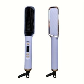 Professional Ionic Hair Straightening Brush, Fast Heating Ceramic With Auto Lock & Shutoff, Anti-Scald, 110V With LED Screen, 30 Temperature Sett (Option: DeepPurple)